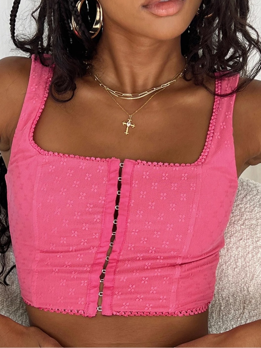 Princess Polly Pink Hook-and-Eye Floral Texture Crop Top